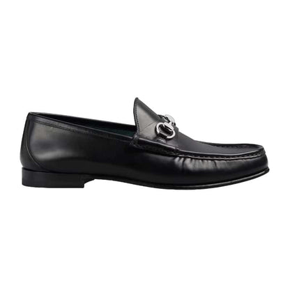 Gucci Silver Horsebit Leather Loafers - Black