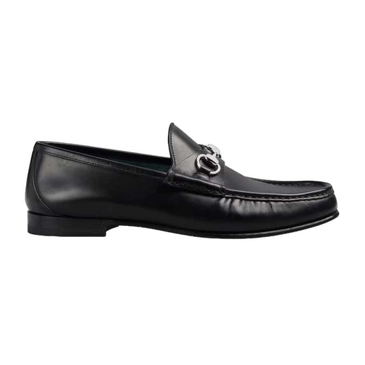 Gucci Silver Horsebit Leather Loafers - Black