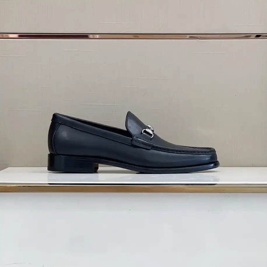 Gucci Silver Horsebit Leather Loafers - Black