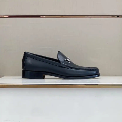 Gucci Silver Horsebit Leather Loafers - Black