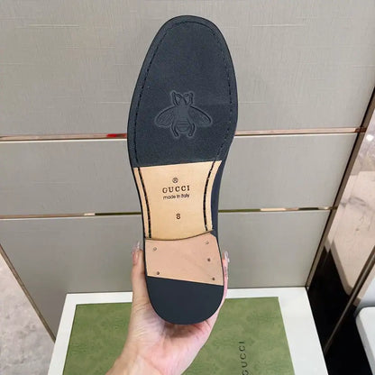 Gucci Silver Horsebit Leather Loafers - Black