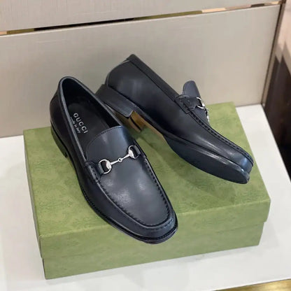 Gucci Silver Horsebit Leather Loafers - Black