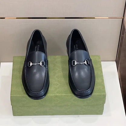Gucci Silver Horsebit Leather Loafers - Black
