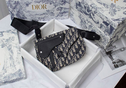 Dior Saddle Side Bag - Beige/Black