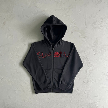 TS Script Zip Through Tracksuit - Black/Red