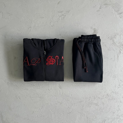 TS Script Zip Through Tracksuit - Black/Red