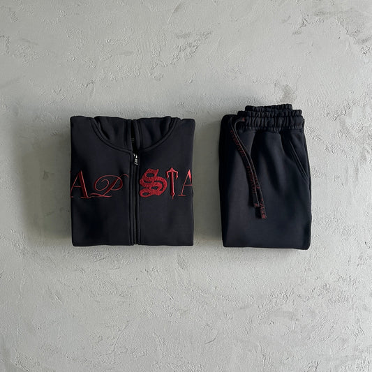 TS Script Zip Through Tracksuit - Black/Red