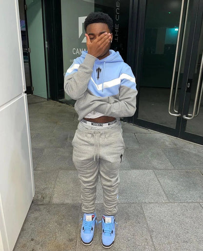 TS V-Stripe Tracksuit - Grey/Sky Blue