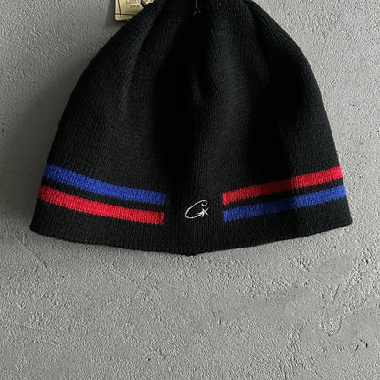Crtez Knit Stripe Beanie - Black/Blue/Red