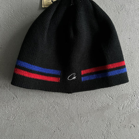 Crtez Knit Stripe Beanie - Black/Blue/Red