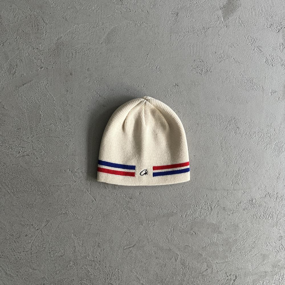 Crtez Knit Stripe Beanie - White