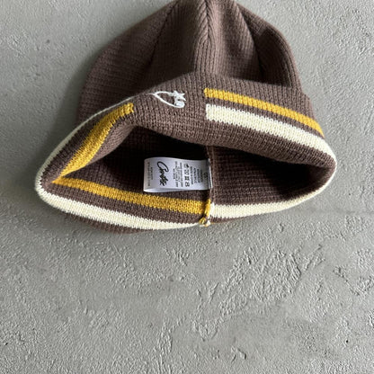 Crtez Knit Stripe Beanie - Brown