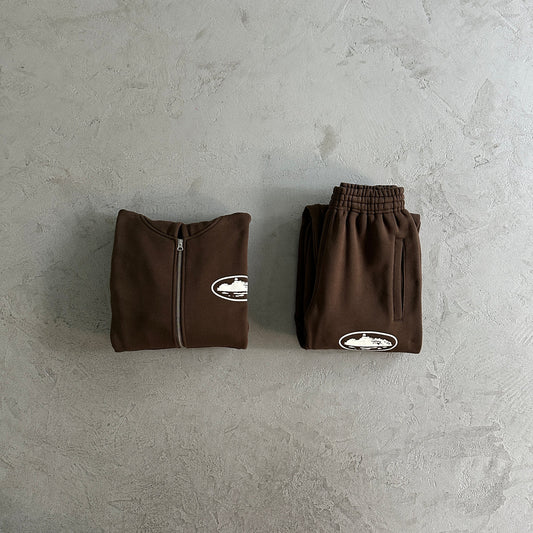 Crtez Island Puff Print Zip Set - Brown