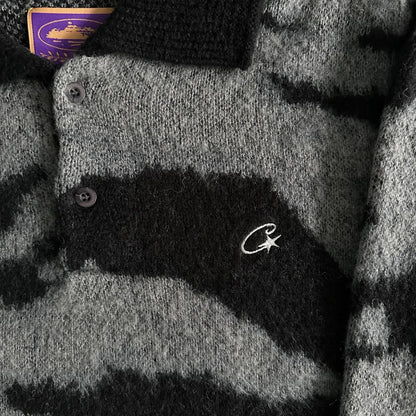 Crtez More Hair Fuzzy Collar Sweater - Black/Grey