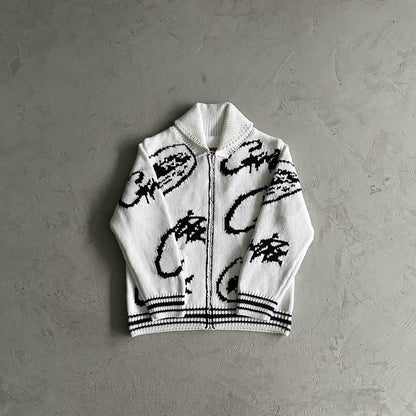Crtez Heavy Knit Jacquard Sweater - White