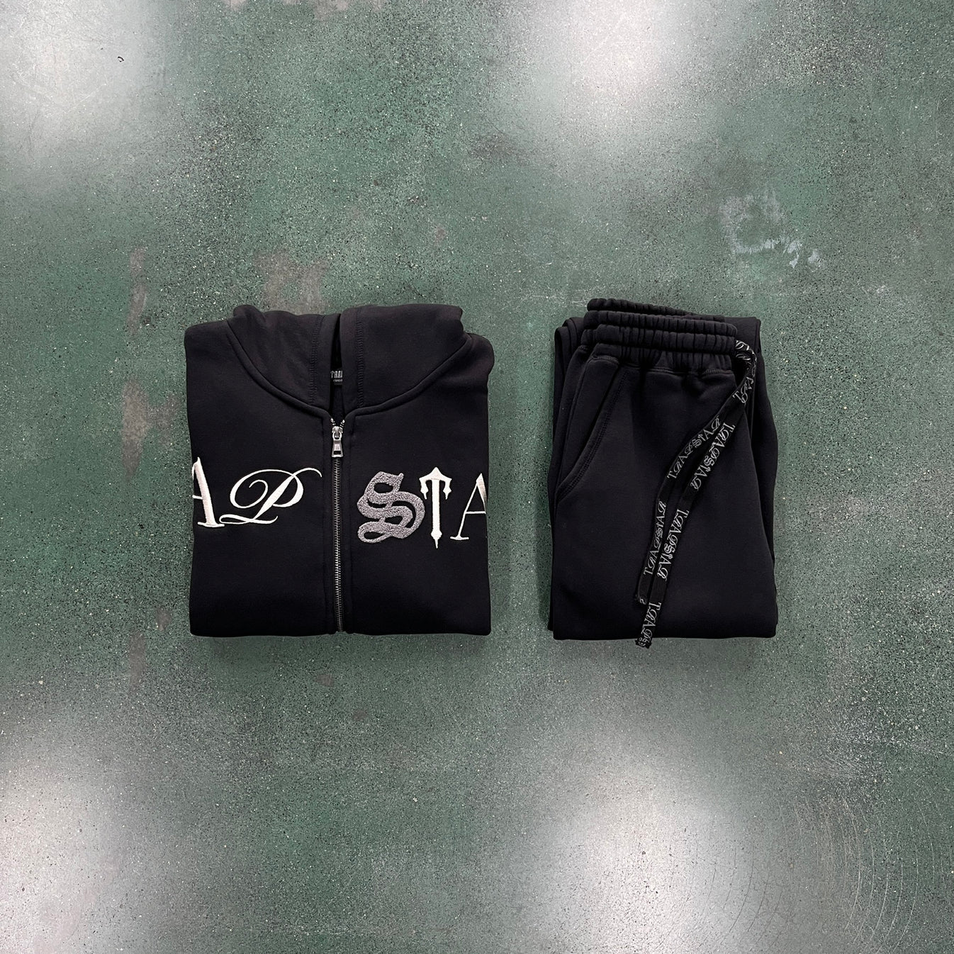 TS Script Zip Through Tracksuit - Black Washed