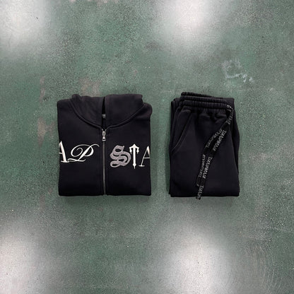 TS Script Zip Through Tracksuit - Black Washed