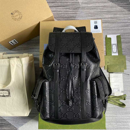 Gucci GG Embossed Leather Backpack - Black