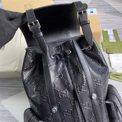 Gucci GG Embossed Leather Backpack - Black