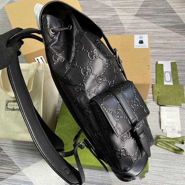 Gucci GG Embossed Leather Backpack - Black