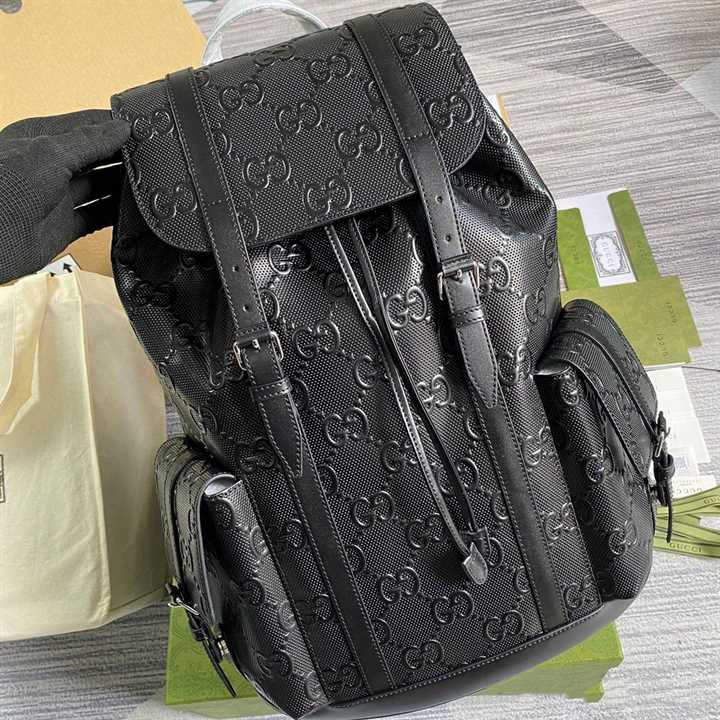 Gucci GG Embossed Leather Backpack - Black
