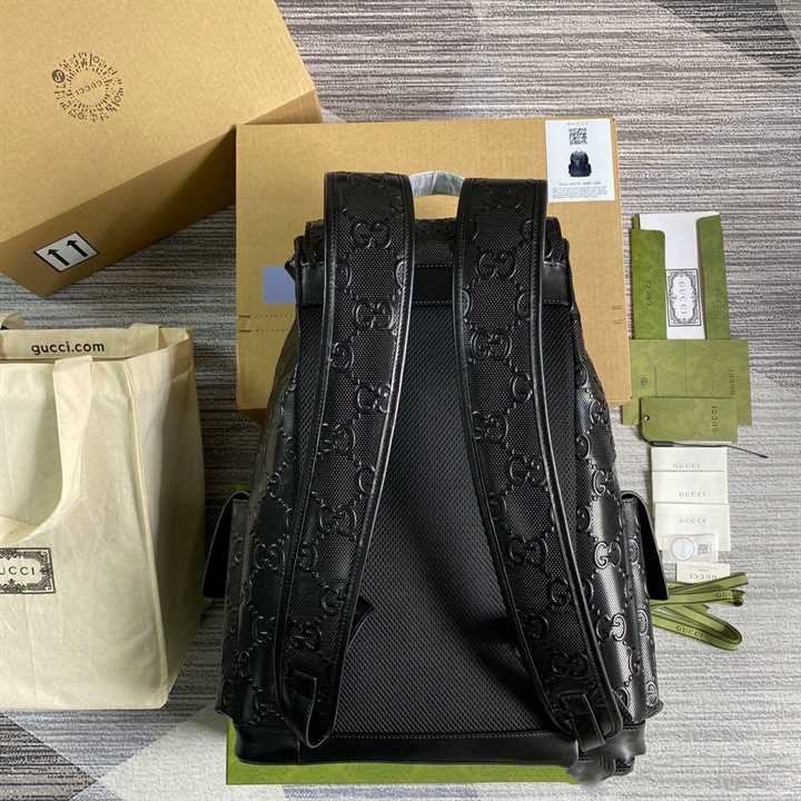 Gucci GG Embossed Leather Backpack - Black