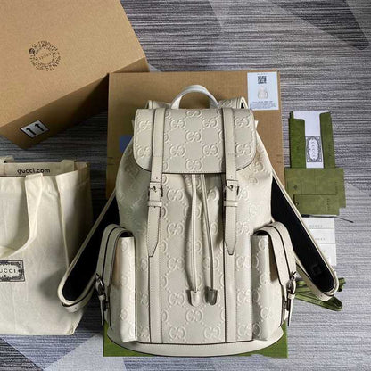 Gucci GG Embossed Leather Backpack - White