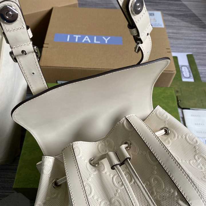 Gucci GG Embossed Leather Backpack - White
