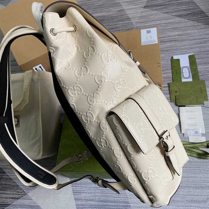 Gucci GG Embossed Leather Backpack - White
