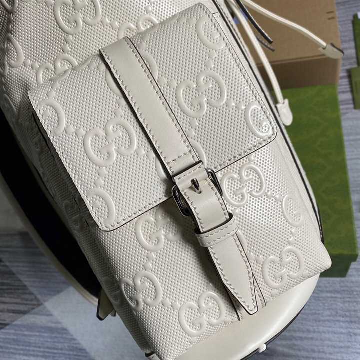 Gucci GG Embossed Leather Backpack - White
