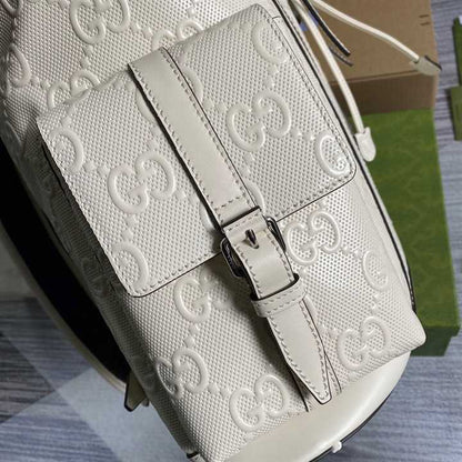 Gucci GG Embossed Leather Backpack - White