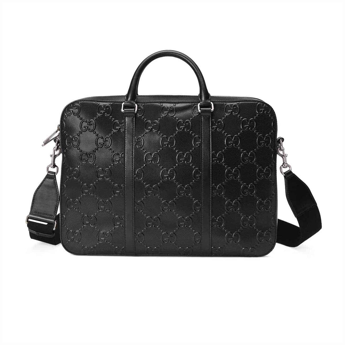 Gucci GG Embossed Leather Briefcase - Black
