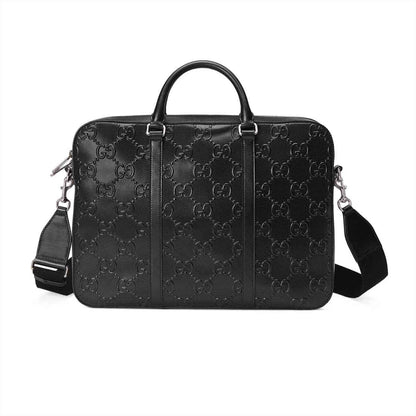 Gucci GG Embossed Leather Briefcase - Black