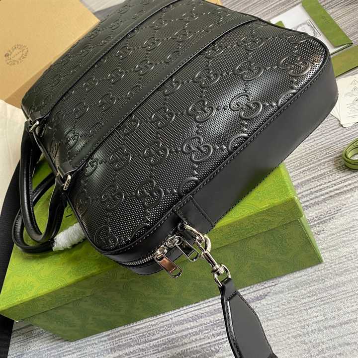Gucci GG Embossed Leather Briefcase - Black
