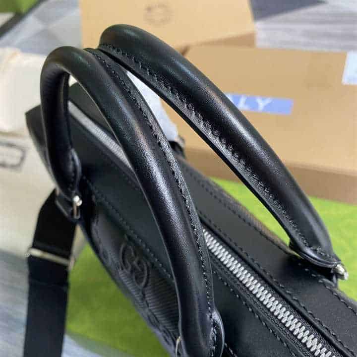 Gucci GG Embossed Leather Briefcase - Black