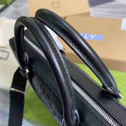 Gucci GG Embossed Leather Briefcase - Black