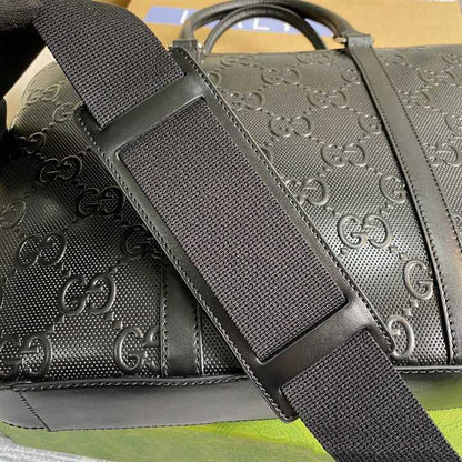 Gucci GG Embossed Leather Briefcase - Black