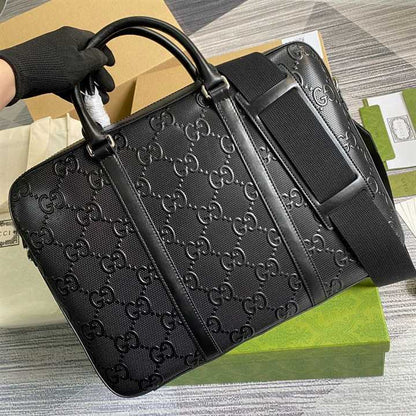 Gucci GG Embossed Leather Briefcase - Black