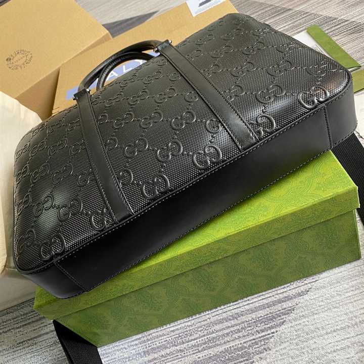Gucci GG Embossed Leather Briefcase - Black