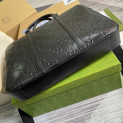 Gucci GG Embossed Leather Briefcase - Black