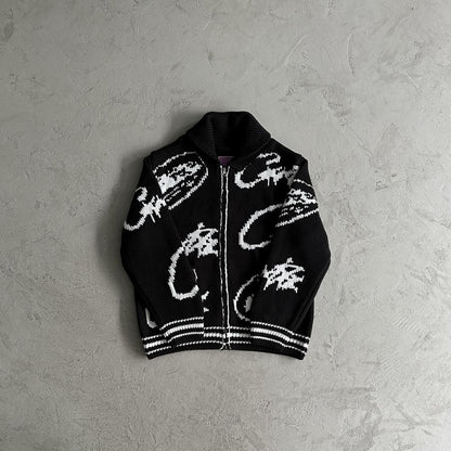 Crtez Heavy Knit Jacquard Sweater - Black