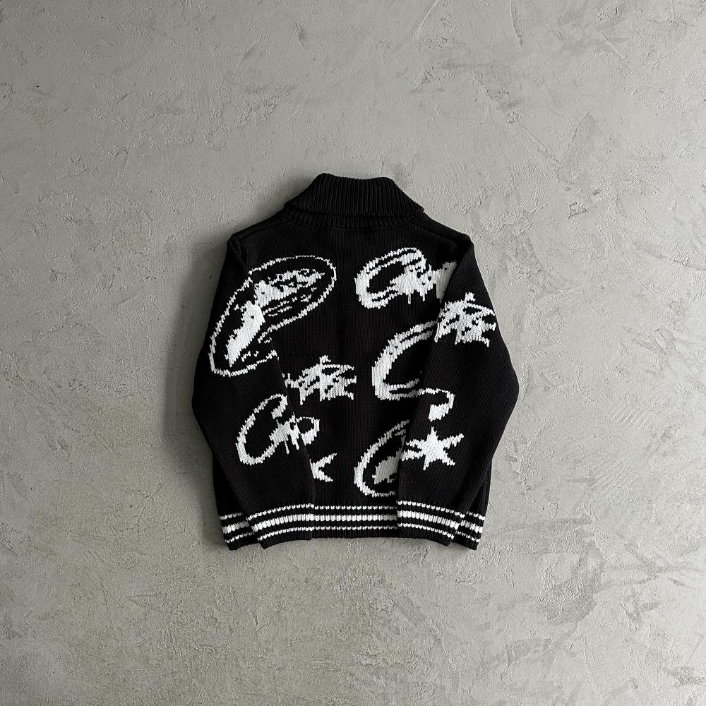 Crtez Heavy Knit Jacquard Sweater - Black