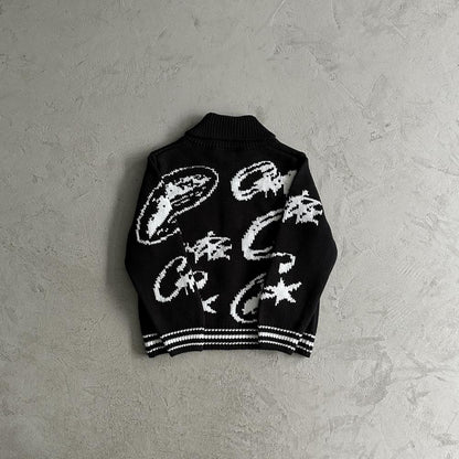 Crtez Heavy Knit Jacquard Sweater - Black