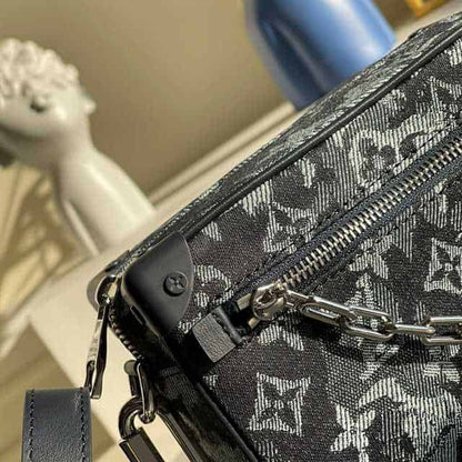LV Mini Soft Trunk Monogram Tapestry Canvas Bag - Black/White