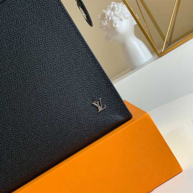 LV Voyage Taiga Leather Pochette - Black