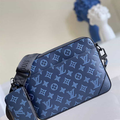 LV Monogram Shadow Cowhide Leather Duo Messenger Bag - Navy