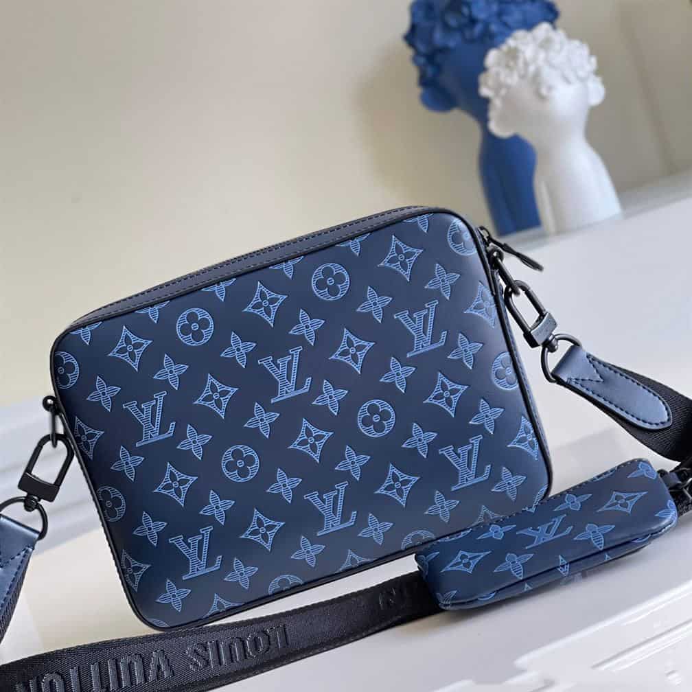 LV Monogram Shadow Cowhide Leather Duo Messenger Bag - Navy