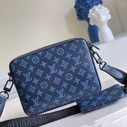 LV Monogram Shadow Cowhide Leather Duo Messenger Bag - Navy