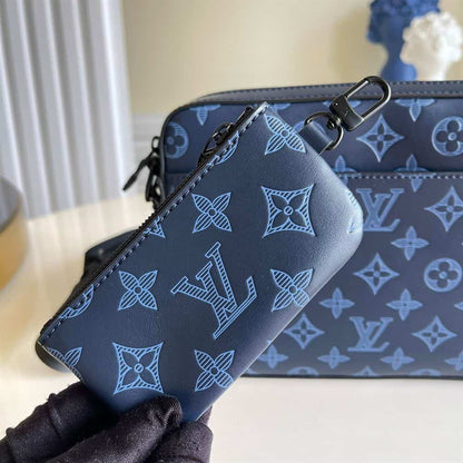 LV Monogram Shadow Cowhide Leather Duo Messenger Bag - Navy