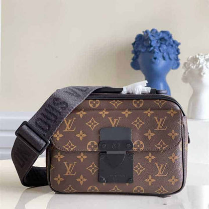 LV S Lock Messenger Bag Monogram Macassar Side Bag - Brown